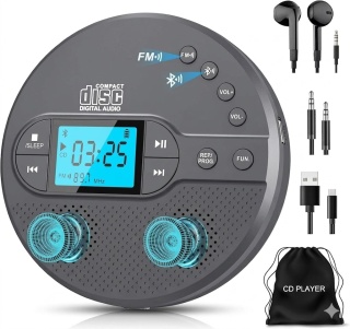 Greadio Discman 2025 CD Bluetooth FM 2000mAh MP3 USB AUX