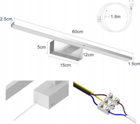 KINKIET OŚWIETLENIE LUSTRA VITCOCO 60CM LED