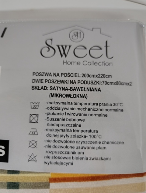KOMPLET POŚCIELI 3 CZĘŚCIOWA Satyna bawełna 200x220 CM +2 POSZEWKI 70x80 CM