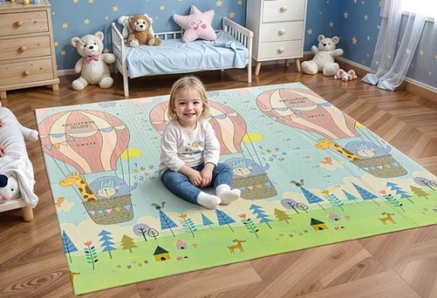 Dwustronna Mata Piankowa Edukacyjna Składana Dla Dzieci Duża Misie Balony 180X200