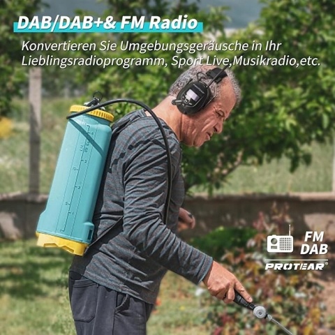 PROTEAR Słuchawki Ochronne Bluetooth 5.3 Radio DAB+/FM SNR 30 dB