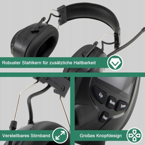 PROTEAR Słuchawki Ochronne Bluetooth 5.3 Radio DAB+/FM SNR 30 dB