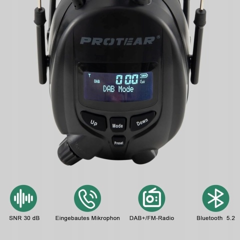 PROTEAR Słuchawki Ochronne Bluetooth 5.3 Radio DAB+/FM SNR 30 dB