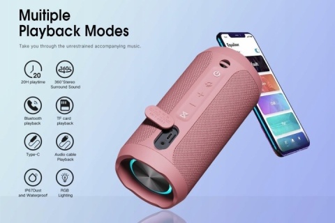 Przenośny głośnik bezprzewodowy Wodoodporny głośnik IPX7 stereo Pink