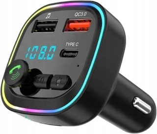 Transmiter samochodowy P4 FM Bluetooth QC3.0 USB-C Micro SD RGB