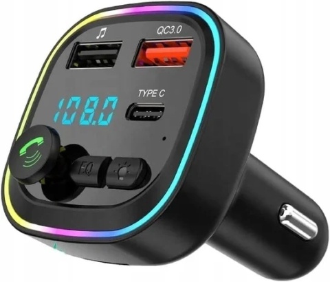 Transmiter samochodowy P4 FM Bluetooth QC3.0 USB-C Micro SD RGB