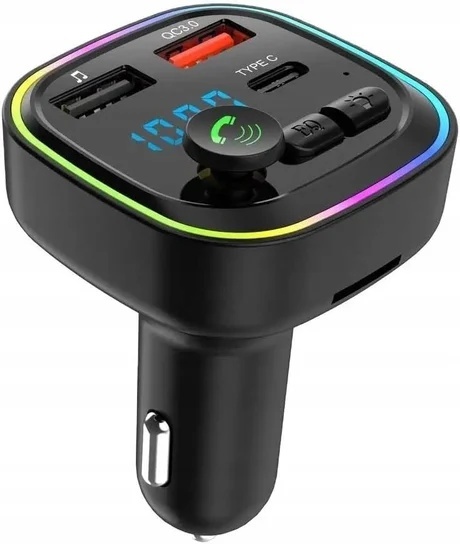 Transmiter samochodowy P4 FM Bluetooth QC3.0 USB-C Micro SD RGB