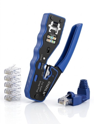 ZESTAW ZACISKARKA DO KABLI LAN RJ45 + WTYKI + OSŁONKI CHZHLM