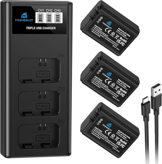 Zestaw Homesuit: 3x Akumulator NP-FW50 1300 mAh + Potrójna Ładowarka USB z ekranem LCD Sony