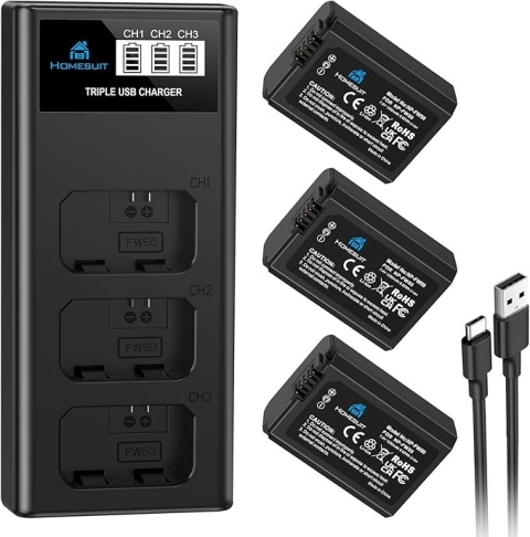 Zestaw Homesuit: 3x Akumulator NP-FW50 1300 mAh + Potrójna Ładowarka USB z ekranem LCD Sony