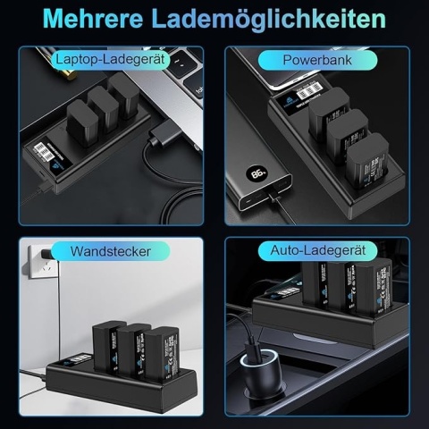 Zestaw Homesuit: 3x Akumulator NP-FW50 1300 mAh + Potrójna Ładowarka USB z ekranem LCD Sony