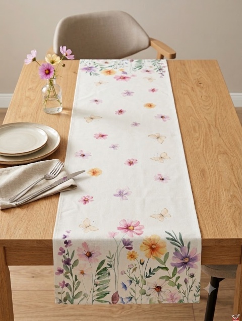 BIEŻNIK OBRUS WIOSENNY 40X140 CM ŁĄKA WIOSNA NA STÓŁ POLNE KWIATY PLAMOODPORNY