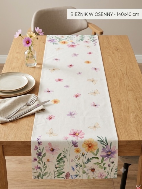 BIEŻNIK OBRUS WIOSENNY 40X140 CM ŁĄKA WIOSNA NA STÓŁ POLNE KWIATY PLAMOODPORNY