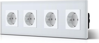 BSEED 4-krotne Gniazdo Schuko z Panelu ze Szkła Kryształowego (299 mm, Białe)