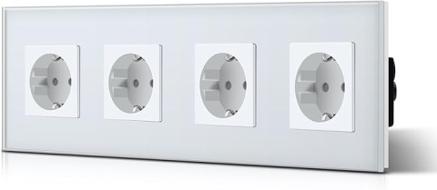BSEED 4-krotne Gniazdo Schuko z Panelu ze Szkła Kryształowego (299 mm, Białe)