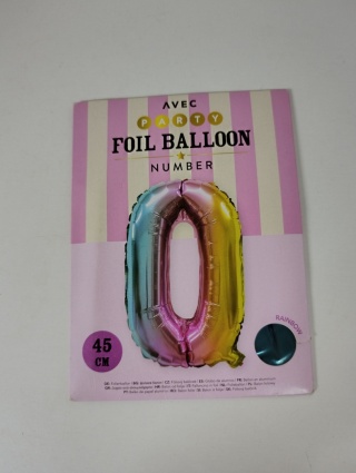 Balon foliowy cyfra 0 kolorowy urodziny, rocznica 45 cm
