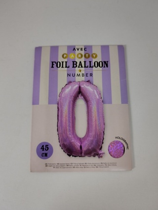 Balon foliowy cyfra 0 kolorowy urodziny, rocznica 45 cm