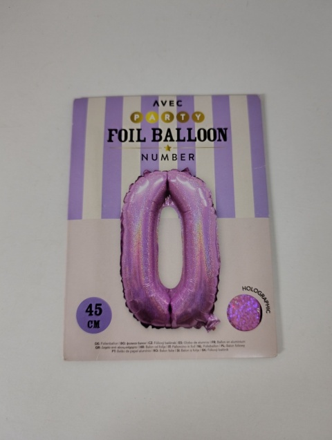 Balon foliowy cyfra 0 kolorowy urodziny, rocznica 45 cm