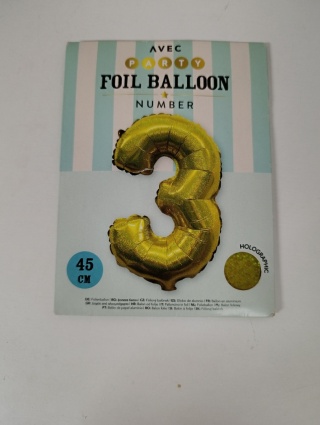 Balon foliowy cyfra 3 kolorowy urodziny, rocznica 45 cm