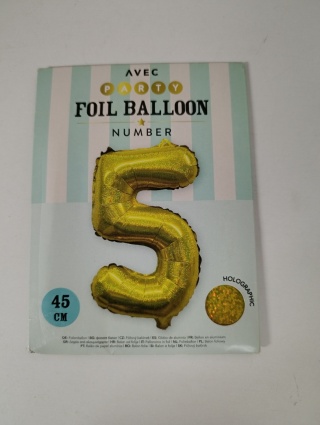 Balon foliowy cyfra 5 kolorowy urodziny, rocznica 45 cm