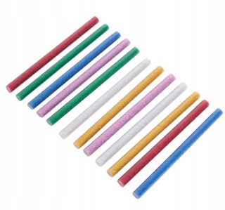 FERM Wkłady klej do pistoletu na gorąco 11mm 15cm 12szt z brokatem kolorowy DIY