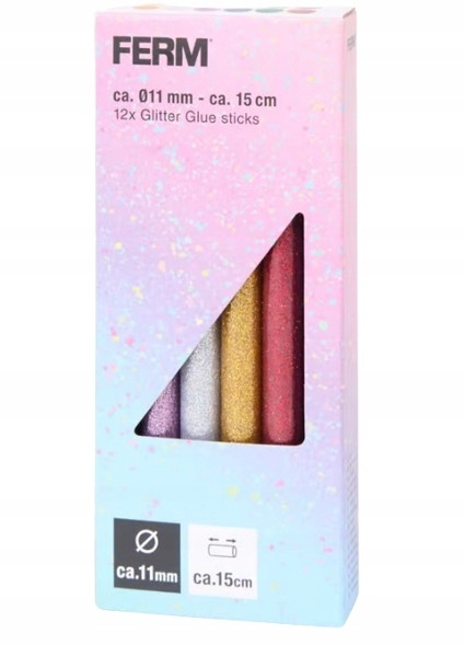FERM Wkłady klej do pistoletu na gorąco 11mm 15cm 12szt z brokatem kolorowy DIY
