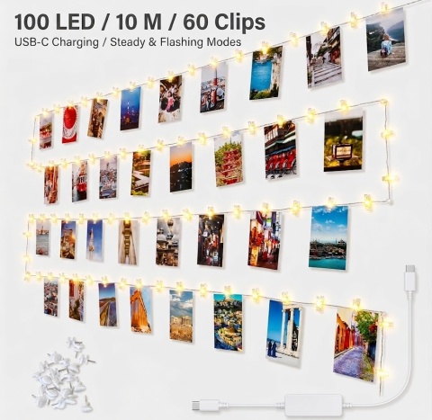 Girlanda Świetlna 100 LED z Klipsami do powieszenia