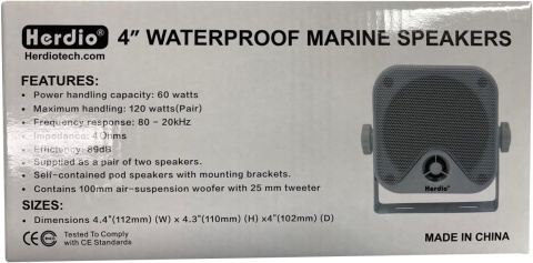 Głośniki Wodoodporne Marine Herdio 4" – Zestaw 2 sztuk 120W para