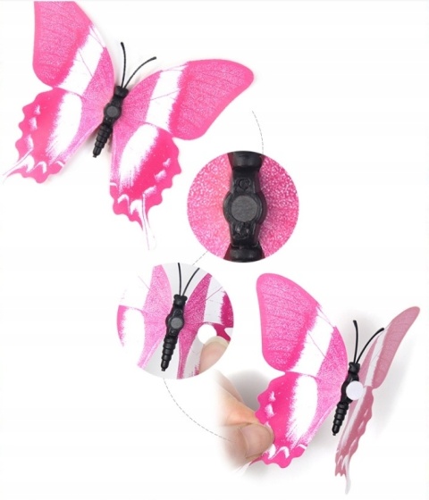 12 x MOTYLE 3D Naklejki MAGNESY na lodówkę motylki JASNY RÓŻ 12 szt