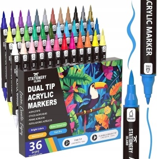 Markery Akrylowe 36 Kolorów do Kamieni Szkła Wodoodporne Stationery Island