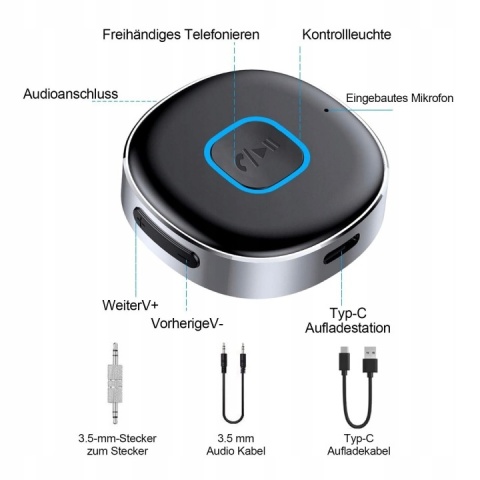 Odbiornik Bluetooth J33 AUX Adapter Audio do Samochodu 5.0