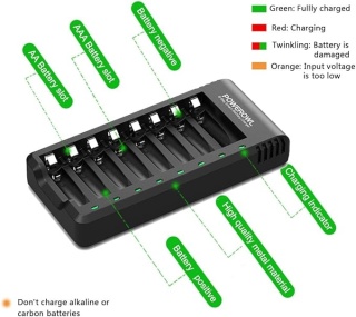 POWEROWL ładowarka do akumulatorów Ni-MH AA AAA, 8 gniazd, 2800 mAh