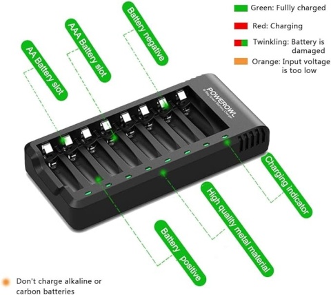 POWEROWL ładowarka do akumulatorów Ni-MH AA AAA, 8 gniazd, 2800 mAh