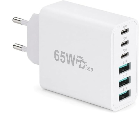 Uniwersalna ładowarka 65W PD 3.0 – 6 portów (3x USB-C + 3x USB-A) kostka