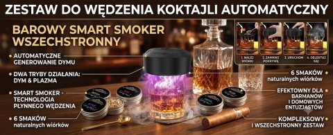 ZESTAW DO WĘDZENIA KOKTAJLI AUTOMATYCZNY BAROWY SMART SMOKER WSZECHSTRONNY