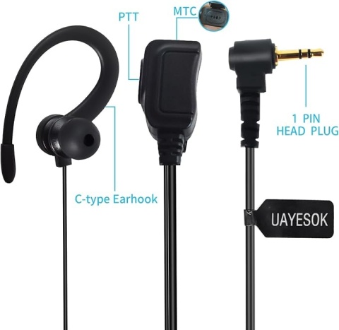 2 SZT Słuchawka z Mikrofonem i PTT do Radiotelefonu (1-Pin / C-Type Earhook)
