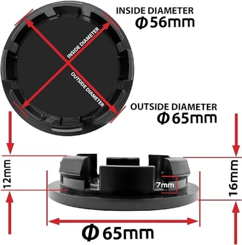 4 x DEKIELKI / ZAŚLEPKI NA FELGI ALUMINIOWE – CZARNY POŁYSK (65 mm)