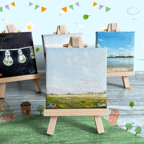 8x Mini Sztaluga Drewniana Trójnożna Stołowa 15x8 cm Ekspozytor