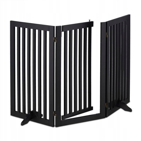 Barierka dla Psa z Drzwiczkami 154x92 cm Składana Czarna MDF