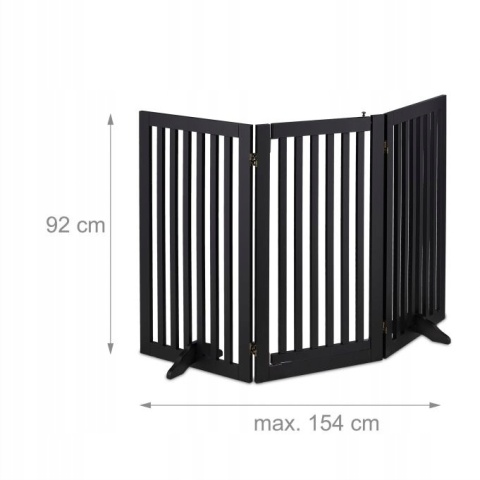 Barierka dla Psa z Drzwiczkami 154x92 cm Składana Czarna MDF