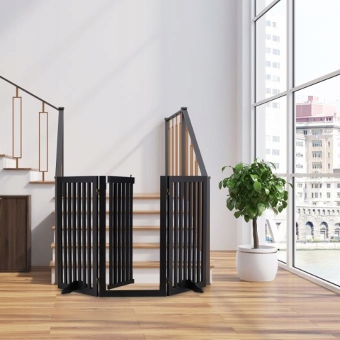 Barierka dla Psa z Drzwiczkami 154x92 cm Składana Czarna MDF