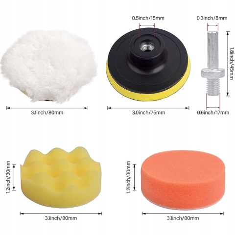GĄBKI PADY POLERSKIE DO WIERTARKI WKRĘTARKI 80MM ZESTAW 22 SZT + ADAPTER