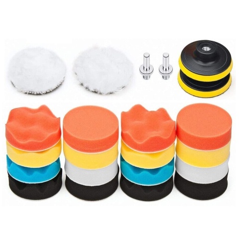 GĄBKI PADY POLERSKIE DO WIERTARKI WKRĘTARKI 80MM ZESTAW 22 SZT + ADAPTER