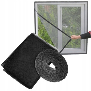 MOSKITIERA DO OKNA CZARNA 130X150 CM NA RZEP SIATKA PRZECIW MUCHOM OWADOM