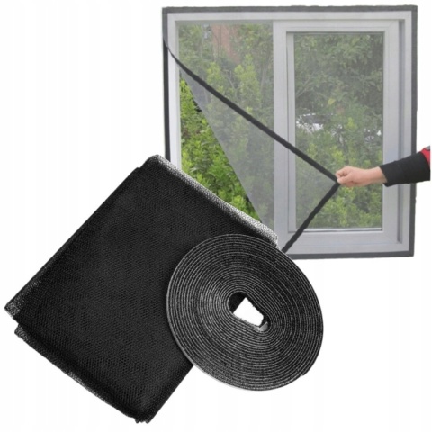 MOSKITIERA DO OKNA CZARNA 130X150 CM NA RZEP SIATKA PRZECIW MUCHOM OWADOM