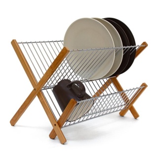 Suszarka ociekacz na naczynia do kuchni składana 38x29x27 cm bambus + metal
