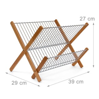 Suszarka ociekacz na naczynia do kuchni składana 38x29x27 cm bambus + metal
