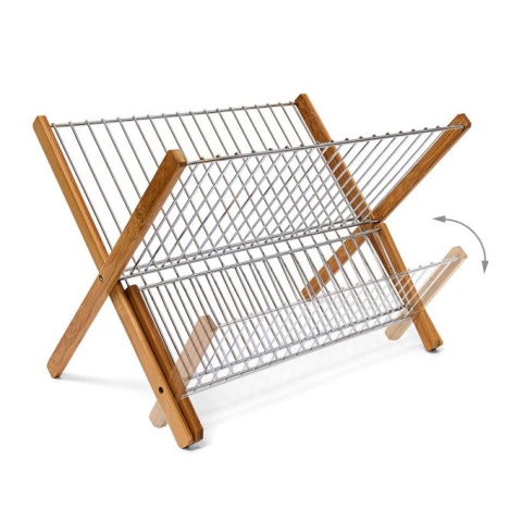 Suszarka ociekacz na naczynia do kuchni składana 38x29x27 cm bambus + metal