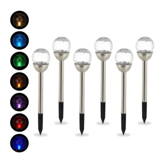 ZESTAW 6x SOLARNE LAMPY OGRODOWYCH LED – EFEKT TŁUCZONEGO SZKŁA (RGB)