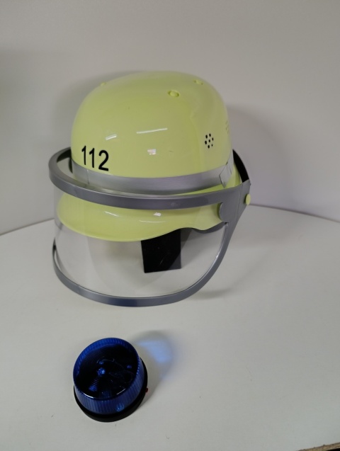 Zestaw Małego Strażaka: Kask z nr 112 + Sygnał dźwiękowy (kogut)